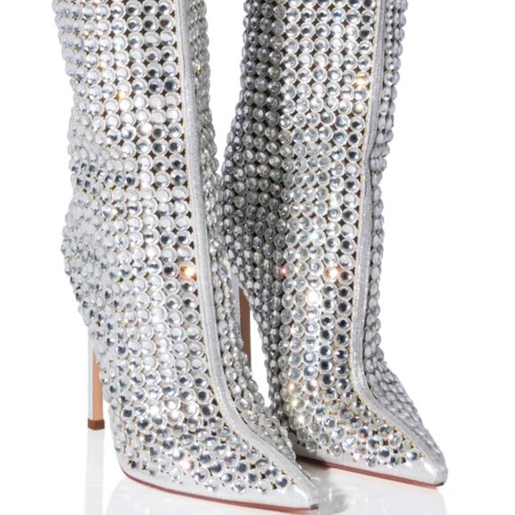 Women's Rhinestone Embellished Silver Stiletto Bootie Azalea Wang 6.5